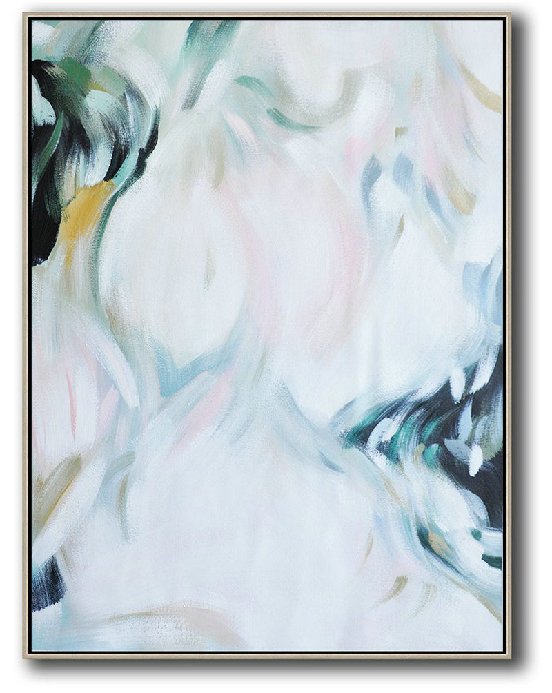 Vertical Vertical Abstract Art On Canvas,Size Extra Large Abstract Art,White,Pink,Black